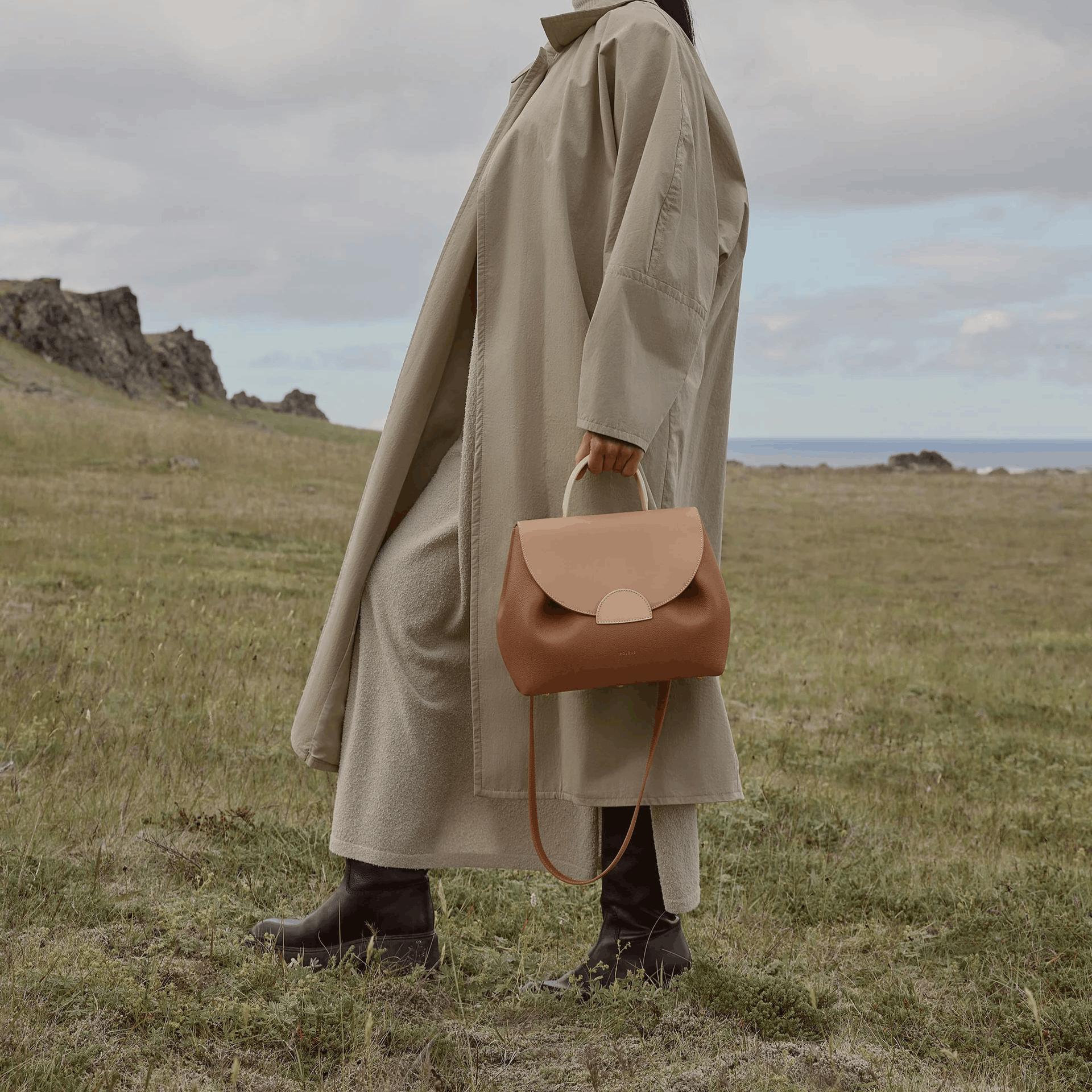 Tan Leather Top Handle Handbag