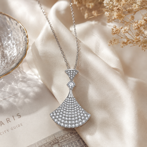 Luxury Crystal Fan Pendant Necklace