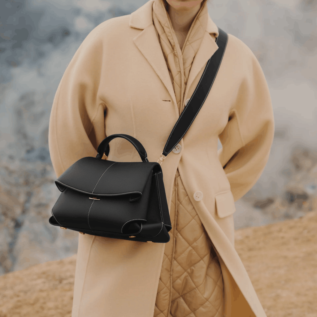 Black Leather Top Handle Bag