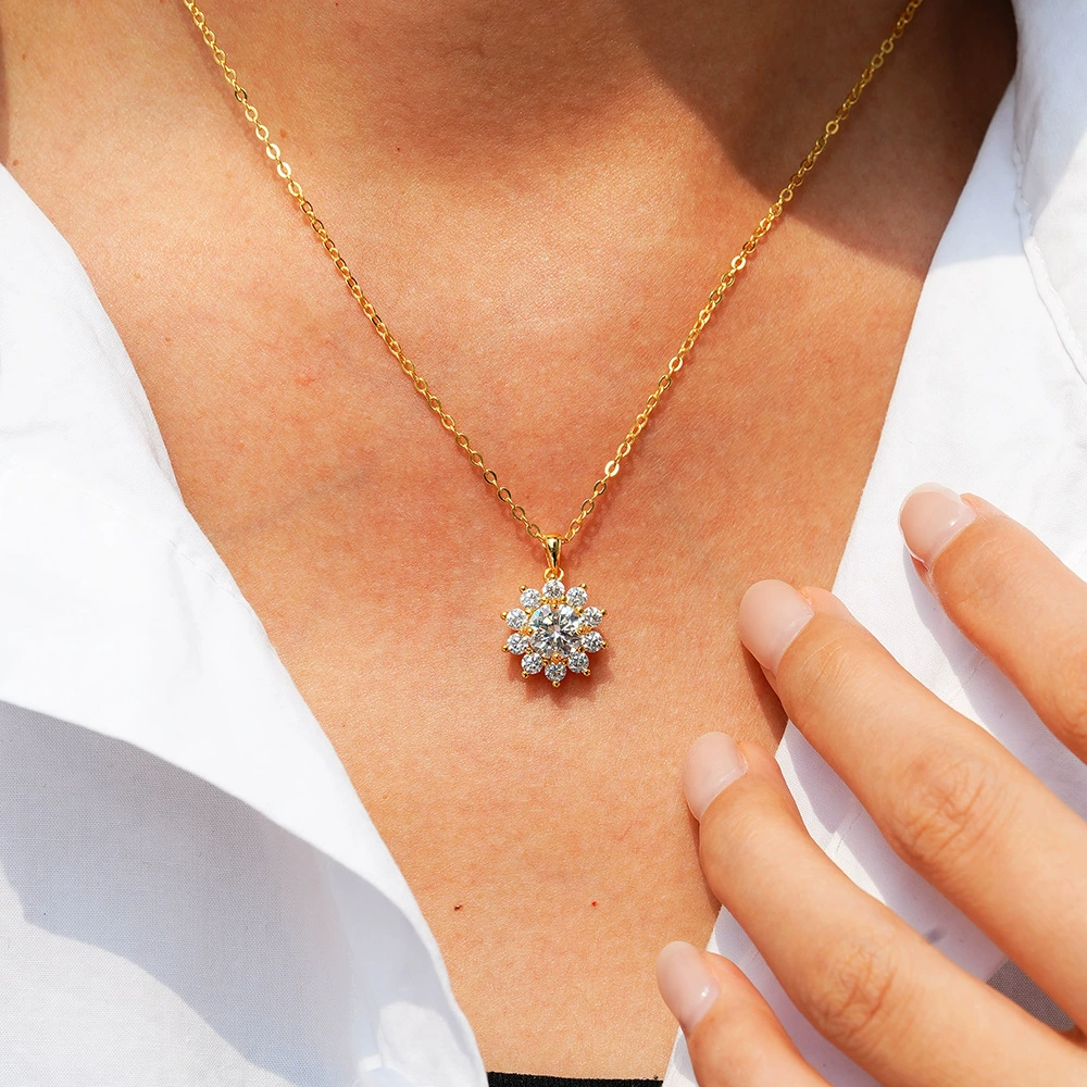 Golden Sunburst Crystal Pendant Necklace