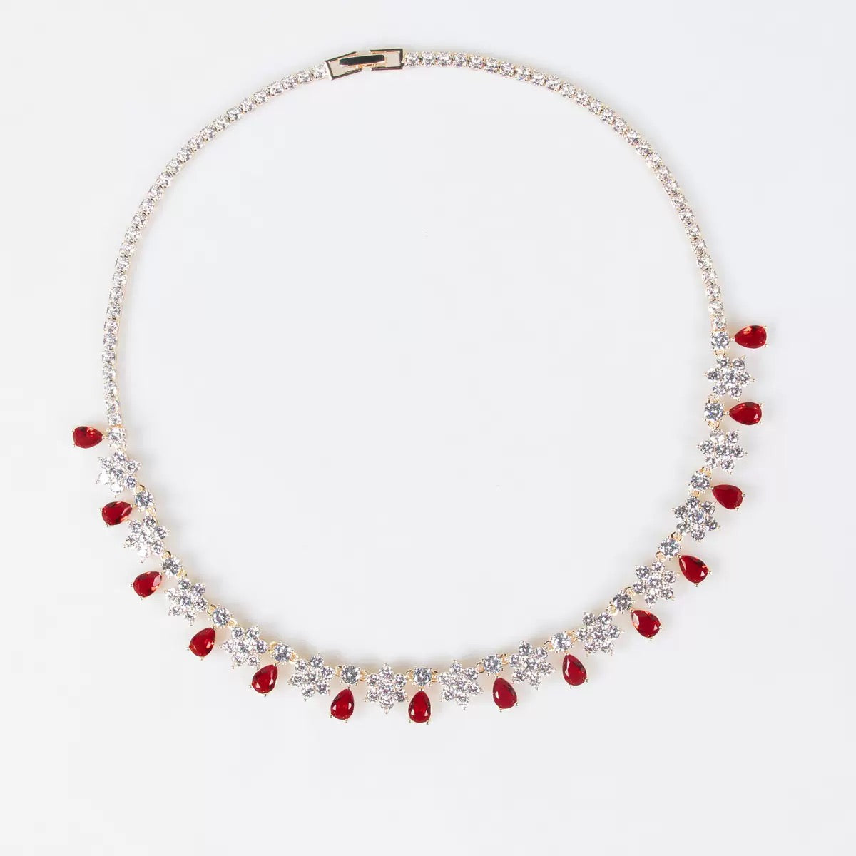 Ruby Dewdrop Crystal Tennis Necklace