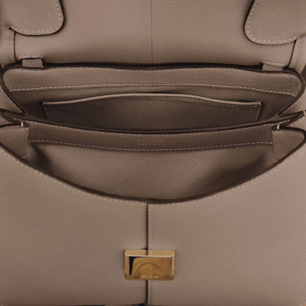 Taupe Leather Top Handle Bag