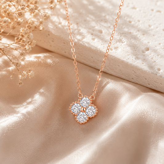 Rose Gold Blossom Crystal Pendant Necklace