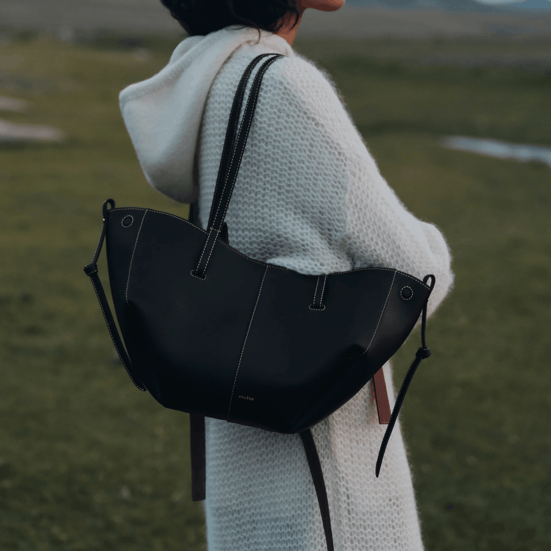 Black Minimalist Leather Tote