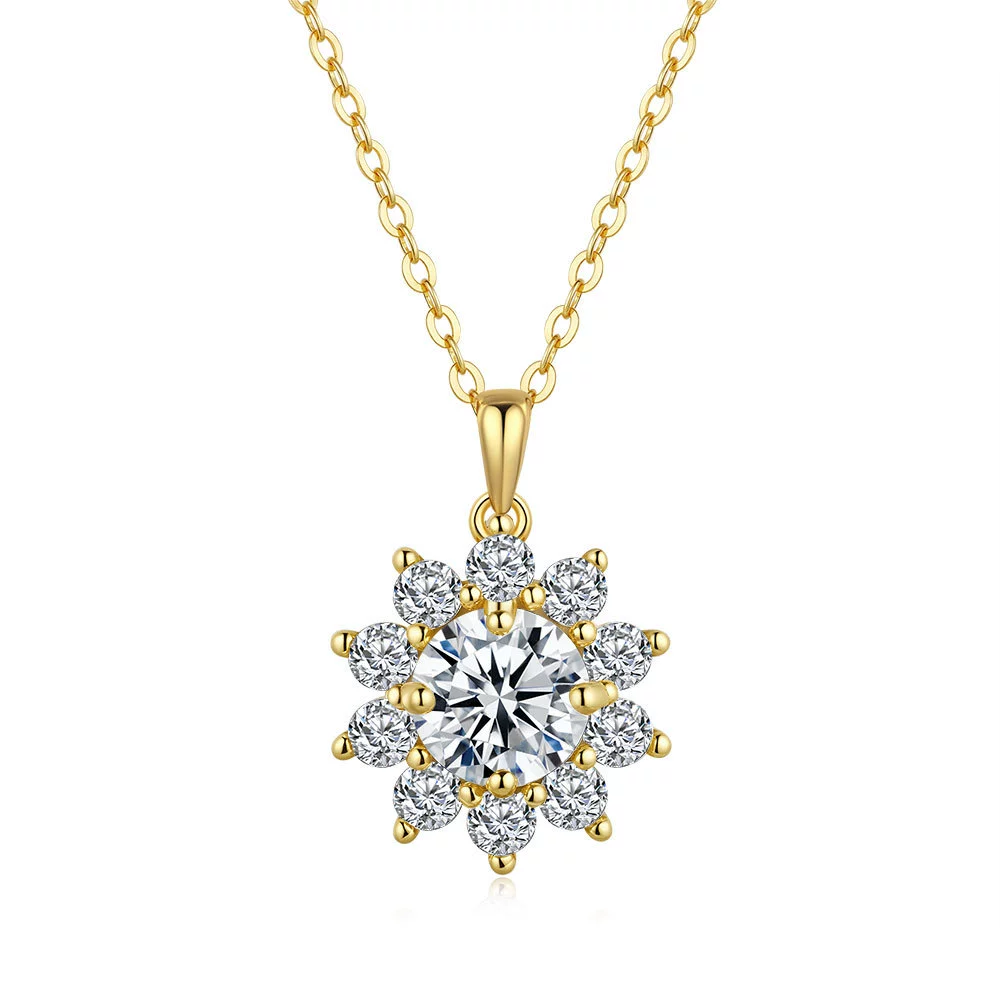 Golden Sunburst Crystal Pendant Necklace