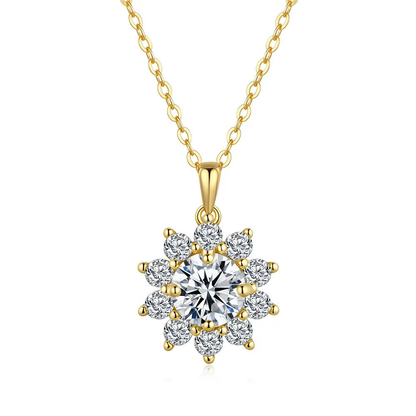 Golden Sunburst Crystal Pendant Necklace