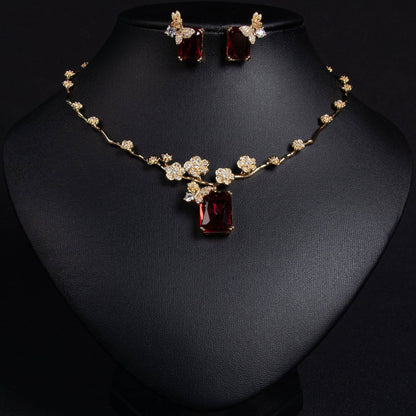 Ruby Blossom Butterfly Pendant Necklace