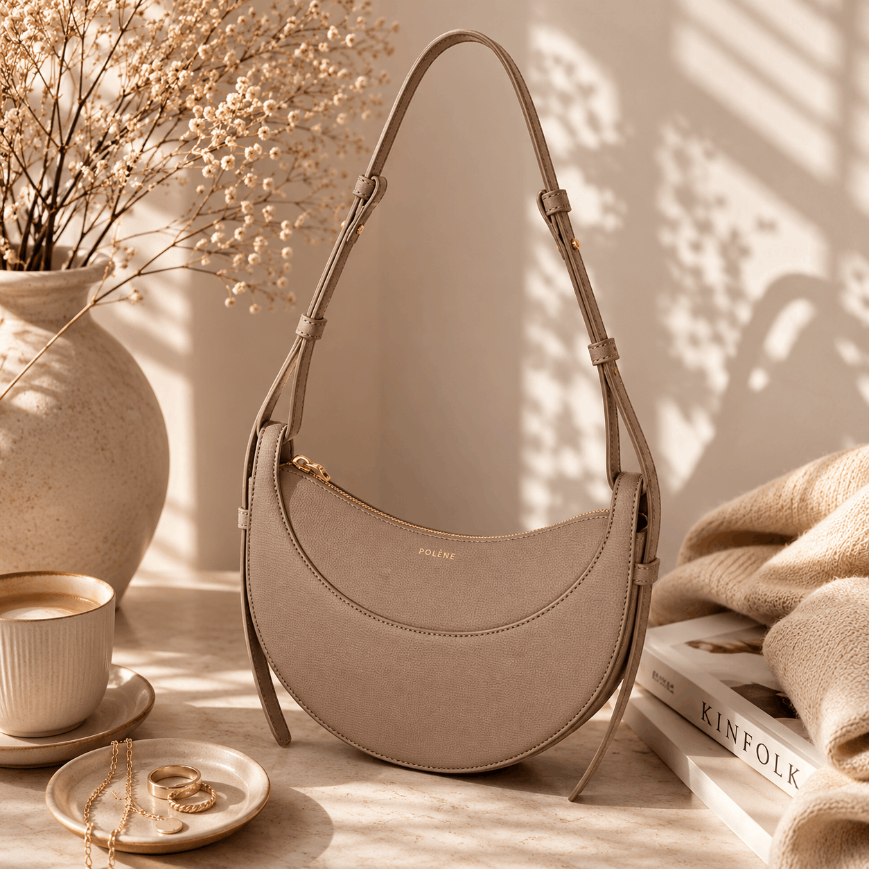 Elegant Leather Crescent Hobo Bag
