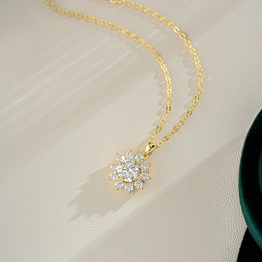 Golden Sunburst Crystal Pendant Necklace