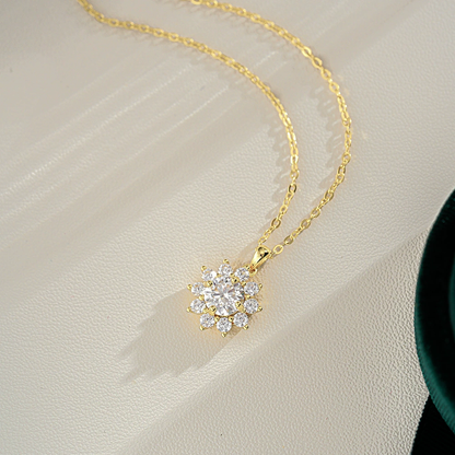 Golden Sunburst Crystal Pendant Necklace