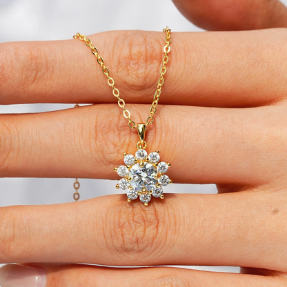 Golden Sunburst Crystal Pendant Necklace