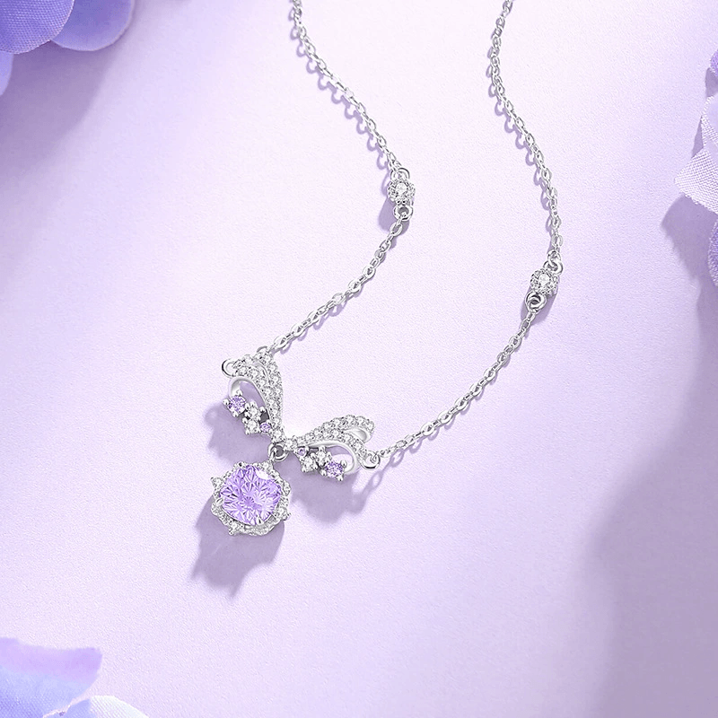 Lavender Butterfly Crystal Necklace