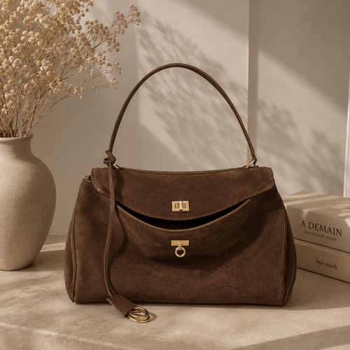 Vintage Espresso Suede Shoulder Bag
