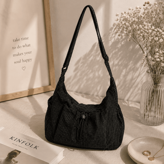 Black Lightweight Nylon Shoulder Crossbody Bag for Women