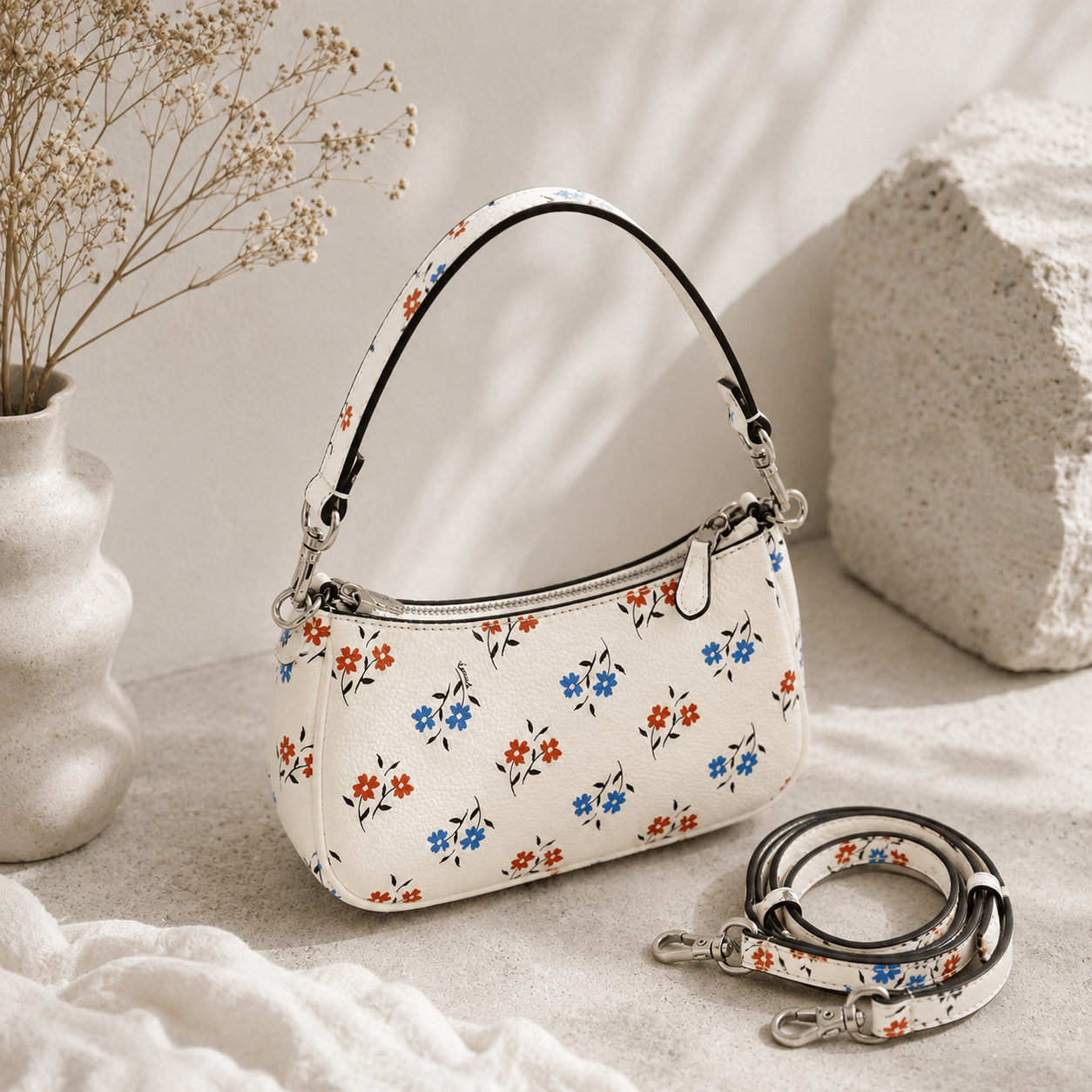 Wildflower Print Crescent Shoulder Bag for Women