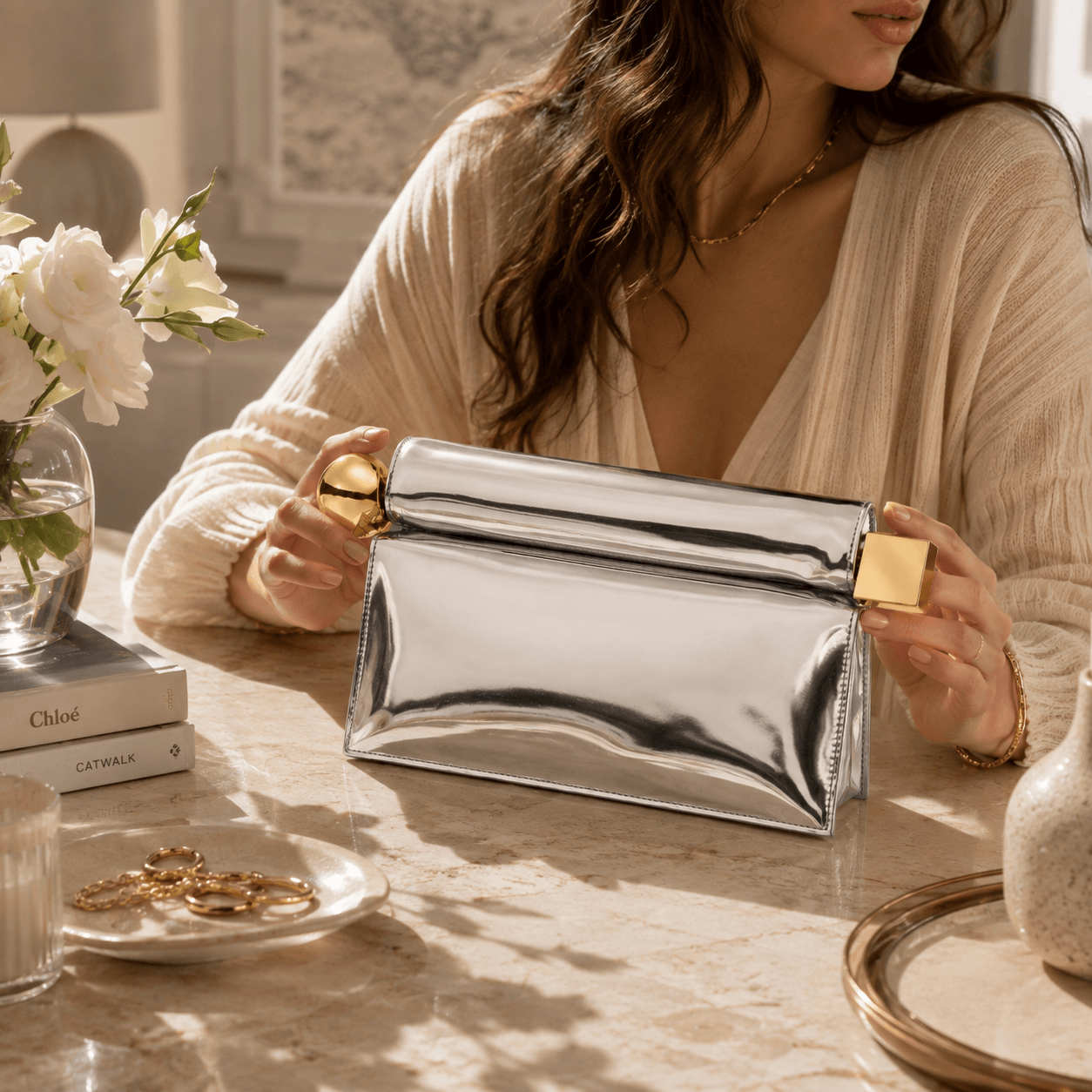 Mirror Luxe Silver Clutch Bag