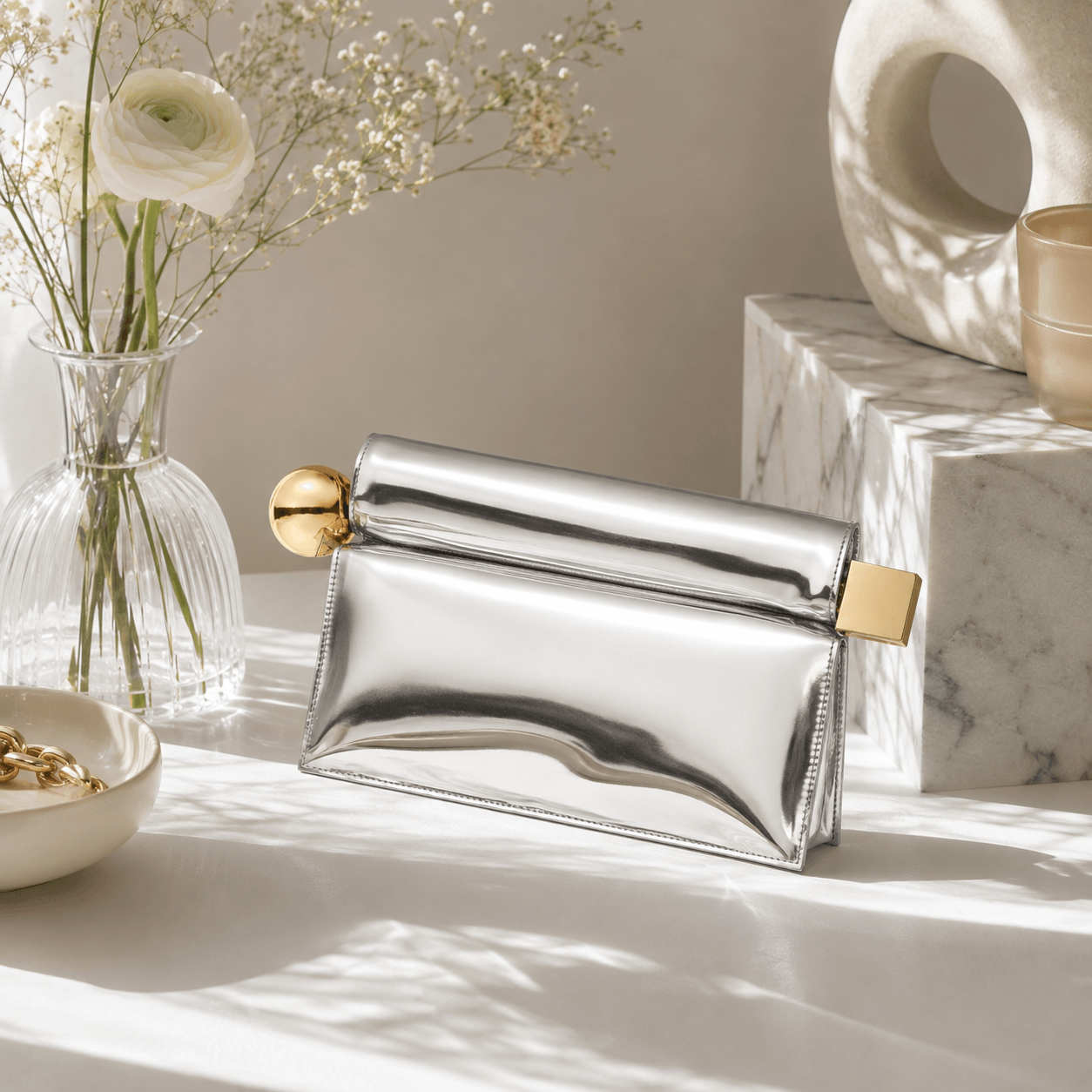 Mirror Luxe Silver Clutch Bag