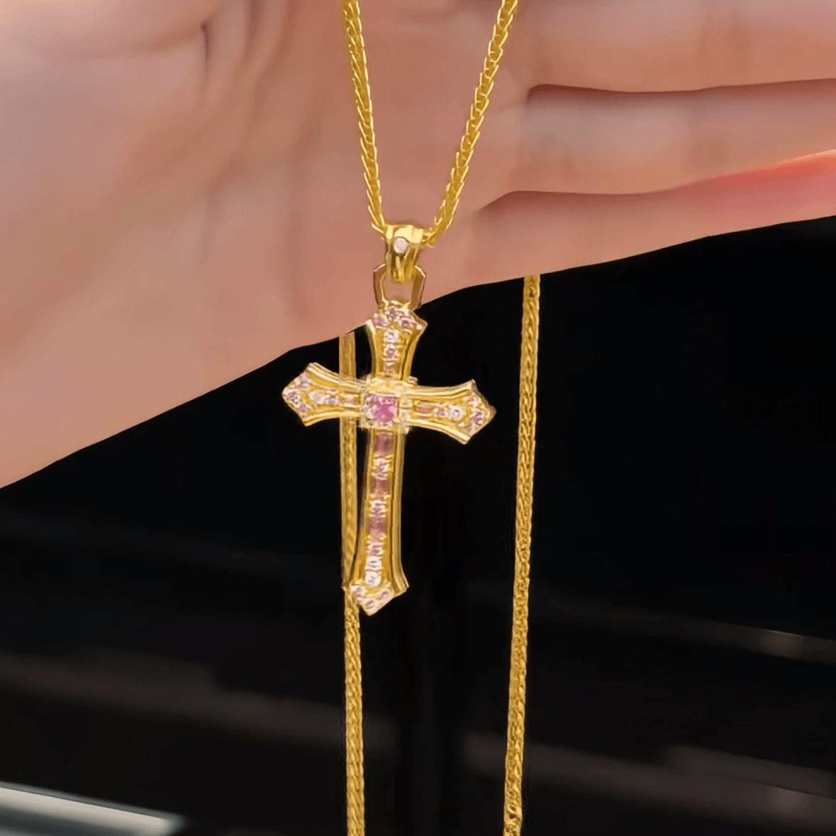 Radiant Pink Cross Pendant Necklace