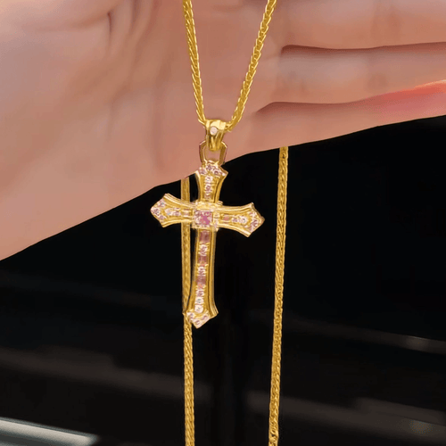 Radiant Pink Cross Pendant Necklace