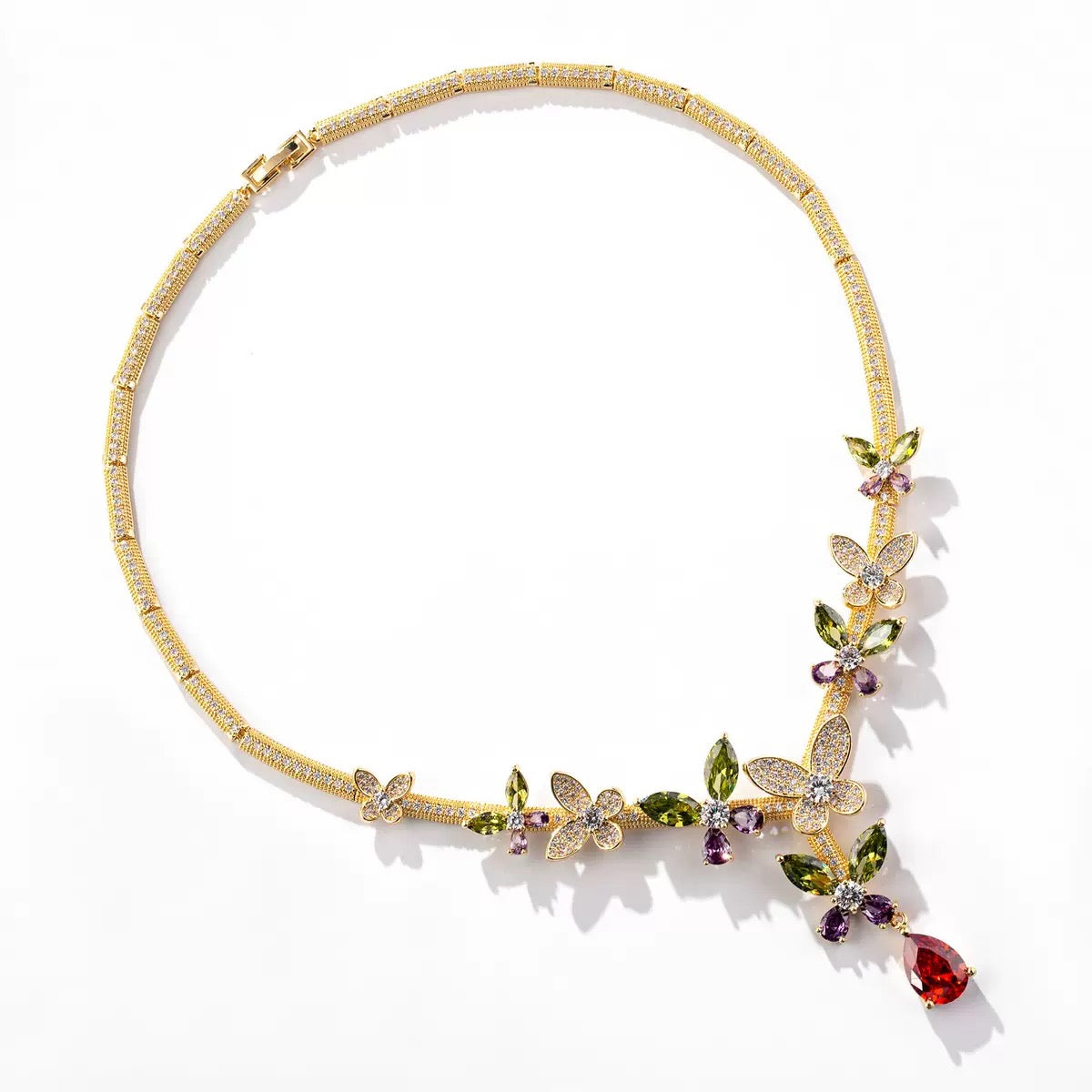 Butterfly Bloom Crystal Drop Necklace