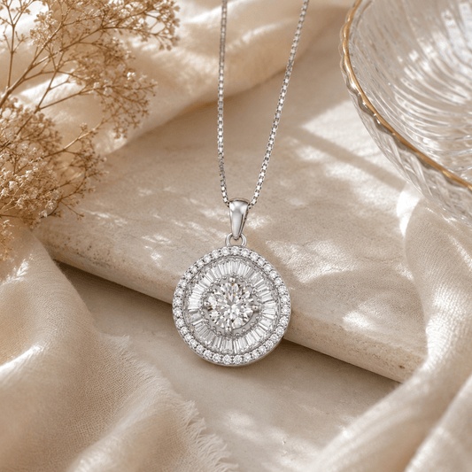 Brilliant Halo Crystal Pendant Necklace