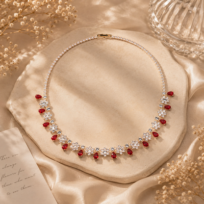 Ruby Dewdrop Crystal Tennis Necklace
