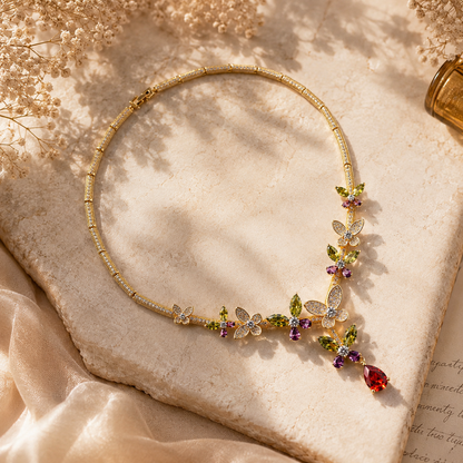 Butterfly Bloom Crystal Drop Necklace