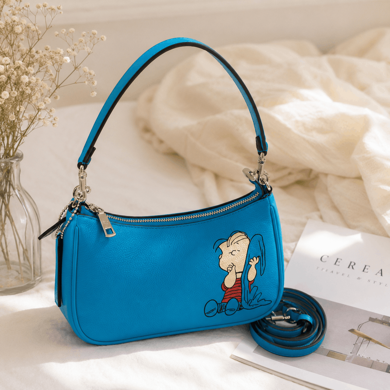 Blue Cartoon Leather Shoulder Bag Crossbody Purse