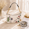White Graffiti Print Shoulder Bag Crossbody Purse for Women