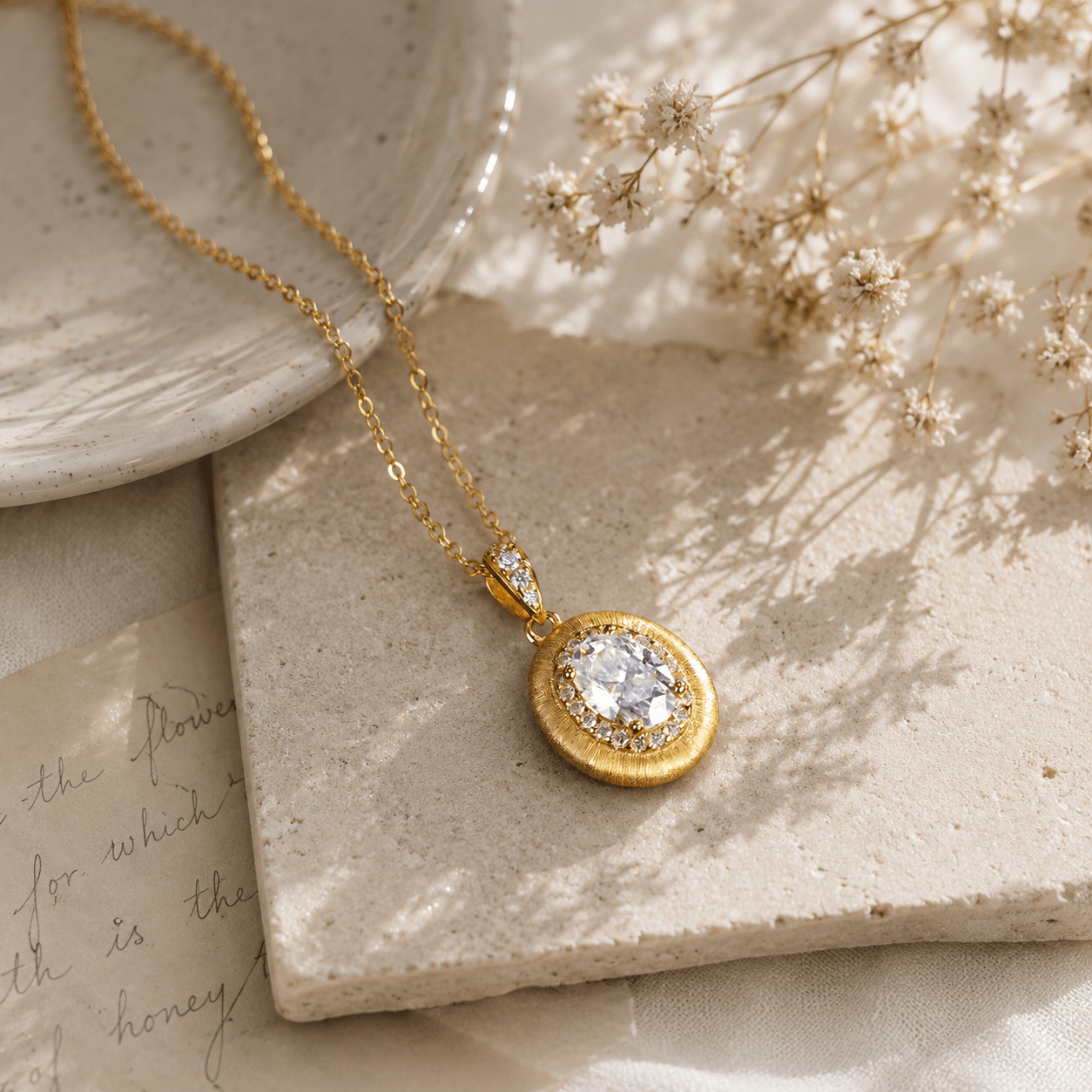 Aurora Halo Crystal Gold Pendant Necklace