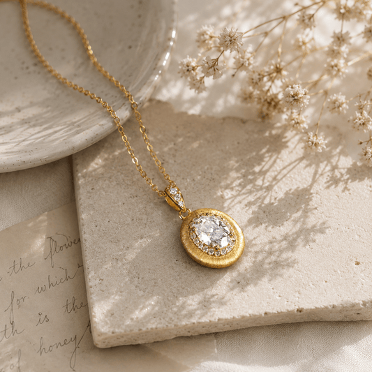 Aurora Halo Crystal Gold Pendant Necklace
